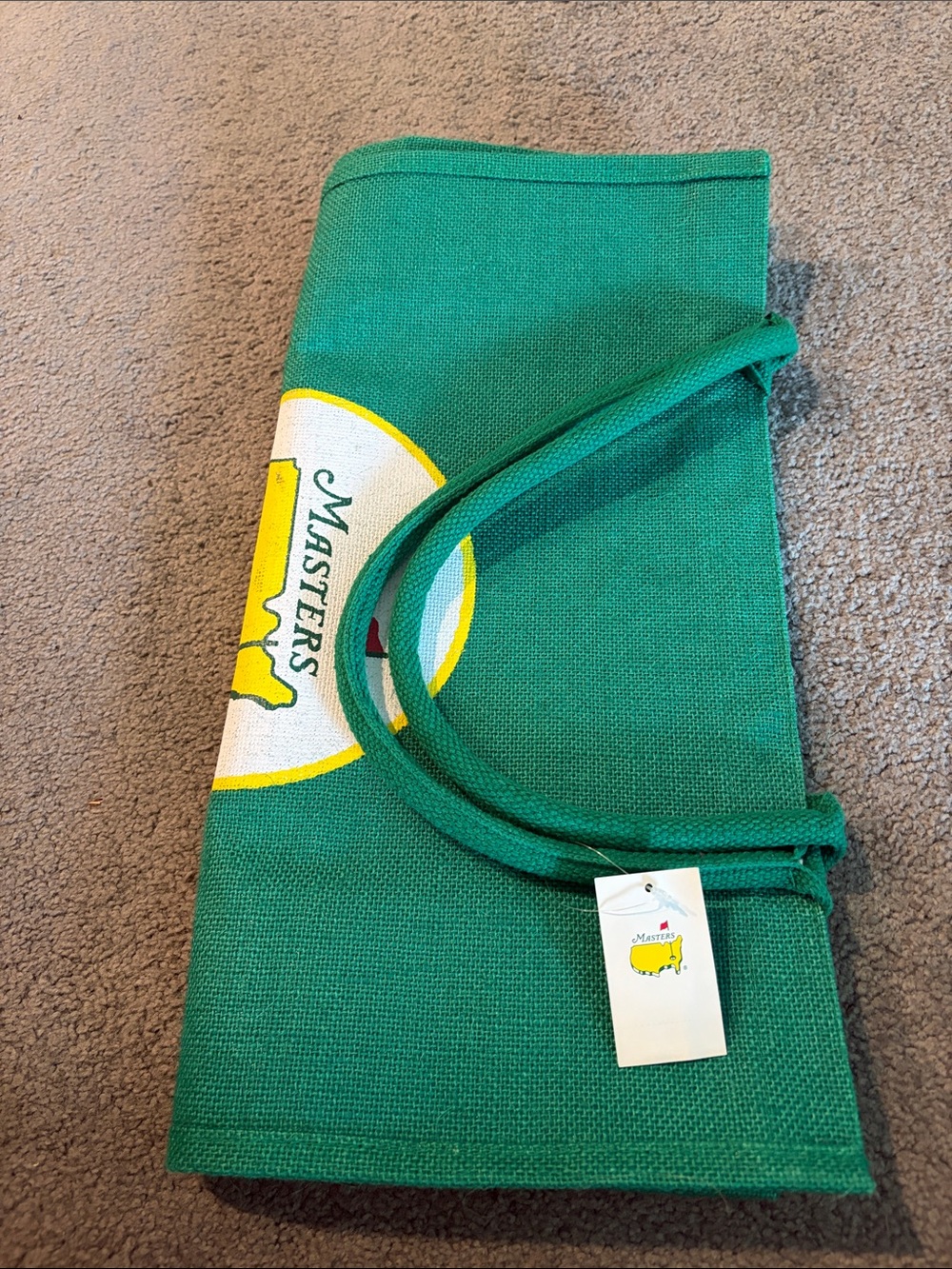 Masters Green Tote Jute  with Yellow Logo Map Emblem NWT - Picture 9 of 9